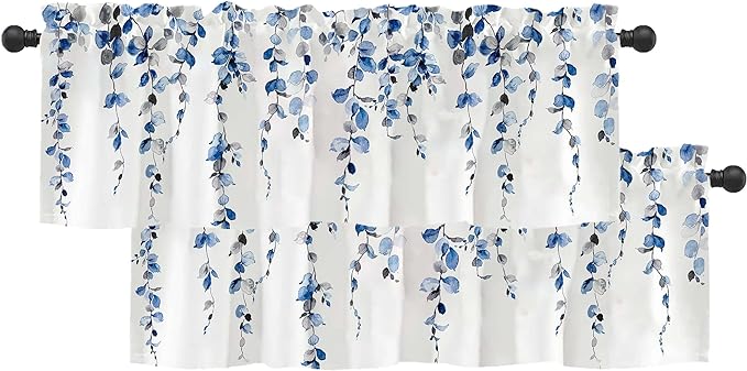 2 Pack Watercolor Blue Leaves Window Valance by debraleye