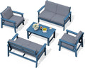 SERWALL HDPE Patio Furniture Set, 5 Piece All Weather Wood-Like Sectional by SERWALL