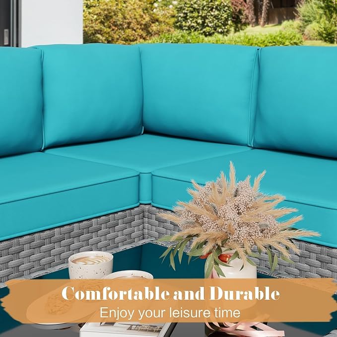 JAMFLY 5-Piece Patio Furniture Set, All-Weather Wicker Outdoor Sectional Sofa - Image 4
