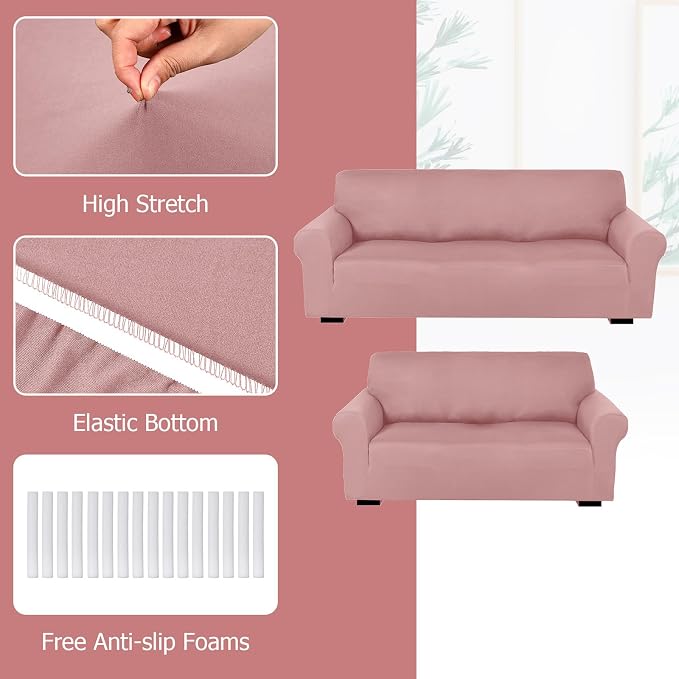 Peryiter 2 Pcs Sofa Covers Couch and Loveseat Covers Set Stretch Sofa Slipcover - Image 4