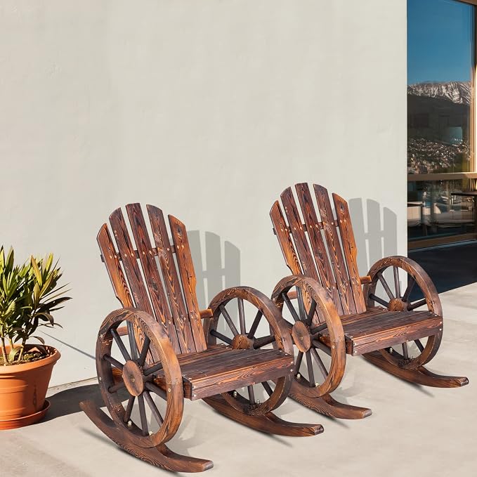 Outvita Adirondack Rocking Chair Set of 2, Wood Wagon Rocker, Outdoor Wooden - Image 8