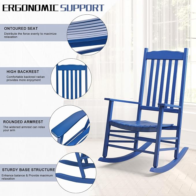 Outvita Outdoor Rocking Chair, Solid Wood High Back Rocker, All Weather Lounge - Image 5