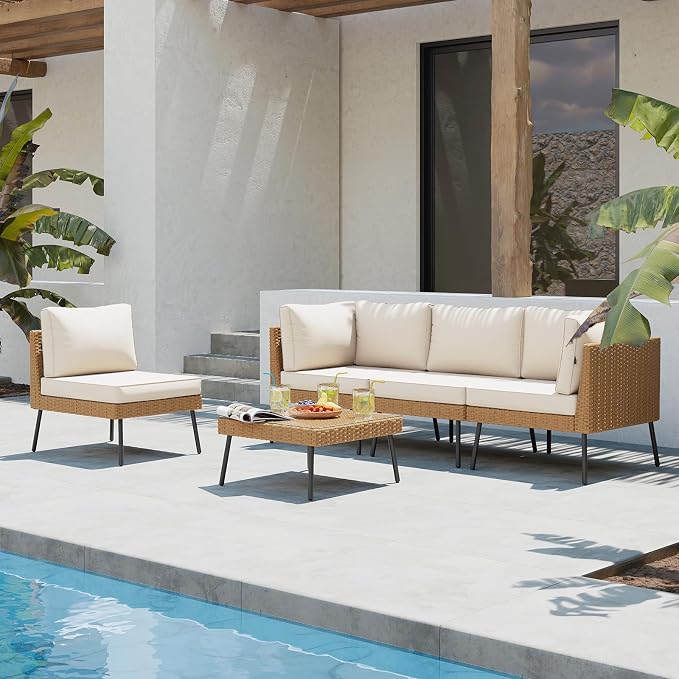 Aoxun Patio Furniture Set, 5 Piece Outdoor Sectional Sofas - Image 8