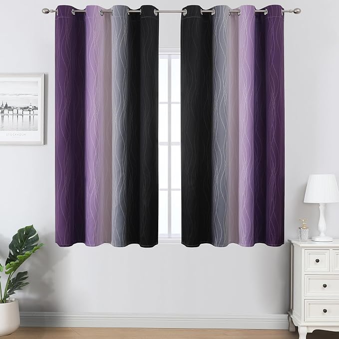 Estelar Textiler Black and Purple Ombre Blackout Curtains 45 Inch Length 2 - Image 2