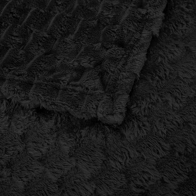 Puncuntex Black Throw Blanket 50"×60" inches Fuzzy 3D Jacquard Decorative - Image 8