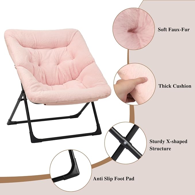 Comfy Saucer Chair for Adults, Soft Faux Fur Bedroom Chair - Image 6