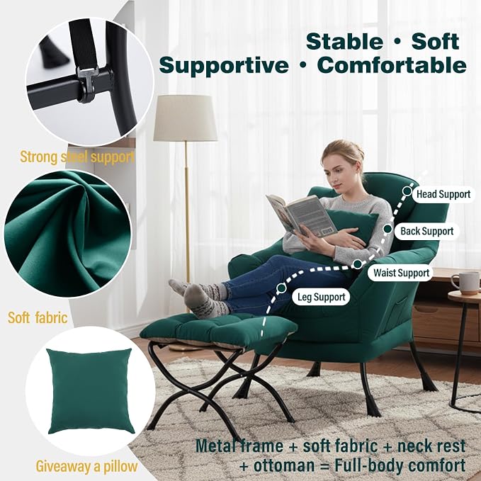 Lazy Chair with Ottoman, Large Accent Chair with Ottoman and a Throw Pillow - Image 5