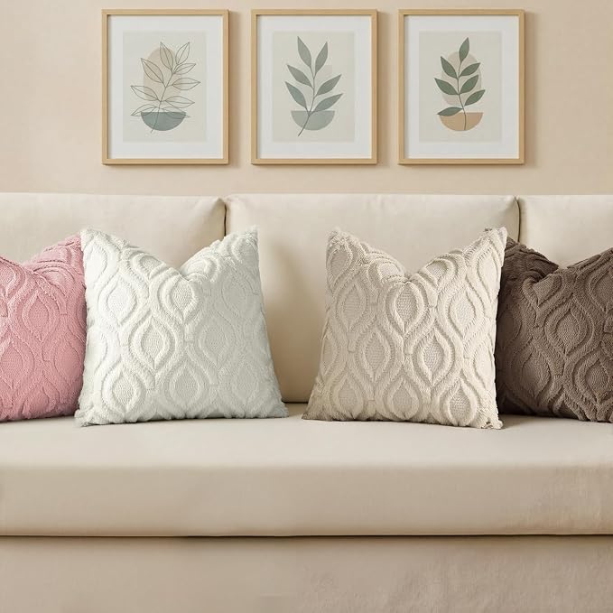 decorUhome Throw Pillow Covers 16x16 Inch Set of 2, Soft Plush Faux Wool Pink - Image 4