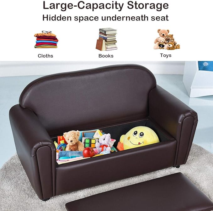 Costzon Kids Couch, 2 in 1 Double Seat Children's Sofa w/Under Seat Storage - Image 4