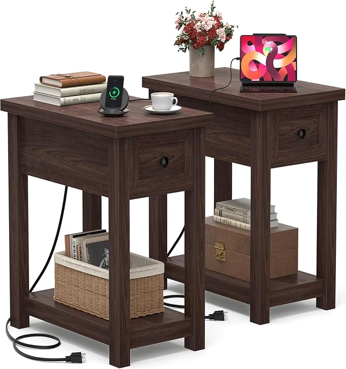 Narrow End Table Set of 2 with Charging Station by Armocity