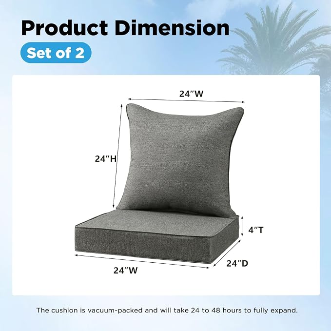 Sunbrella Outdoor Deep Seat & Back Cushion Set, 24 x 24 Inch Water Repellent - Image 3