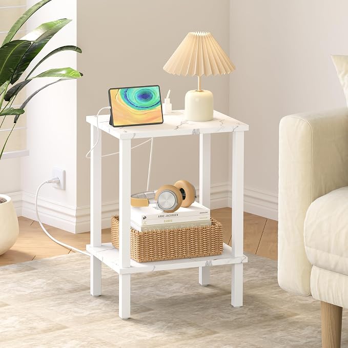 TUTOTAK End Table with Charging Station, Small Side Table with Outlets - Image 3