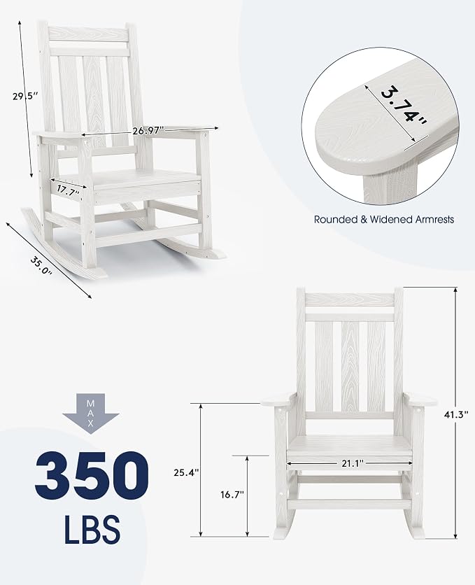 KINGYES Oversized Outdoor Rocking Chair, All-Weather Patio Rocking Chairs - Image 3
