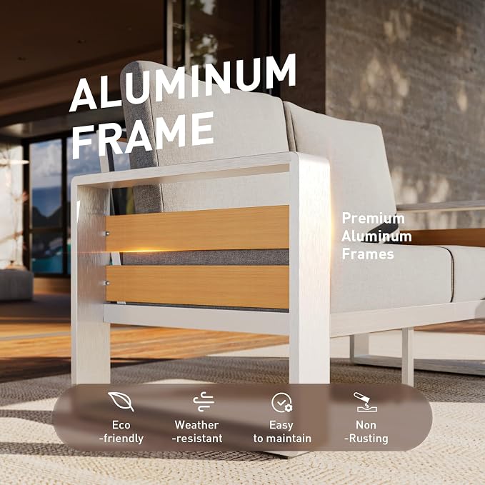 Aoxun Aluminum Outdoor Patio Furniture Set, 2 Seats Metal Sectional Patio - Image 2