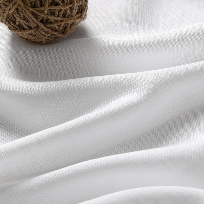White Linen Curtains 108 Inches Long 2 Panels Set Back Tab Rod Pocket Semi - Image 3