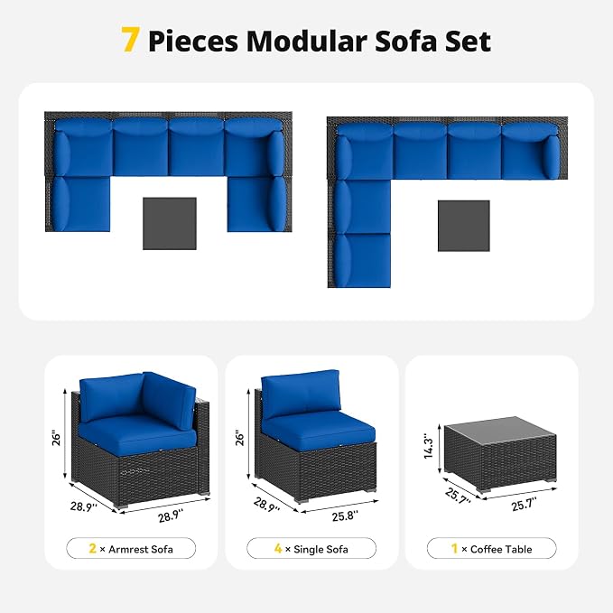 Aoxun Patio Furniture Set with Umbrella, 8 Piece Outdoor Sectional Sofas - Image 7