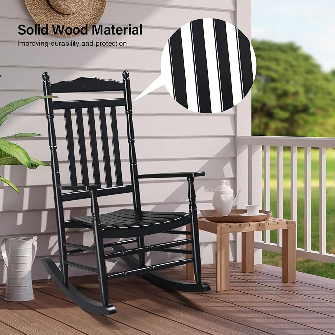 VINGLI Wooden Rocking Chair Outdoor, Patio Rockers - Image 6