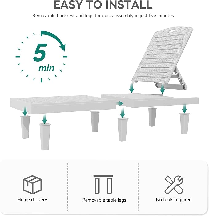 YITAHOME Outdoor Chaise Lounge Chair, Plastic Pool Chaise Lounge - Image 7