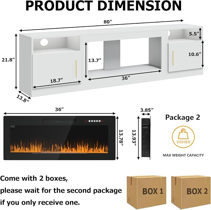 PRETZI Fireplace TV Stand with 36" Fireplace Up to 90" TVs, Remote Control - Image 7