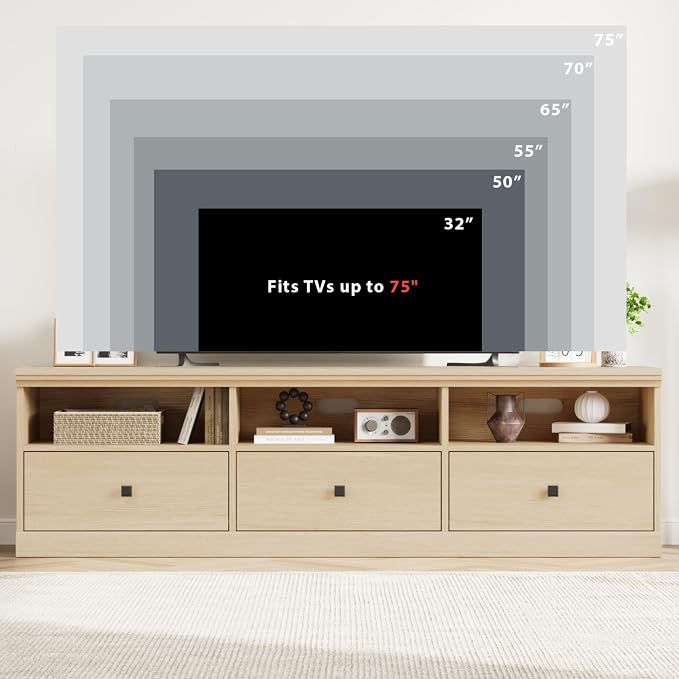 IDEALHOUSE 70in TV Stand for TVs up to 80", Mid Century Modern Entertainment - Image 5