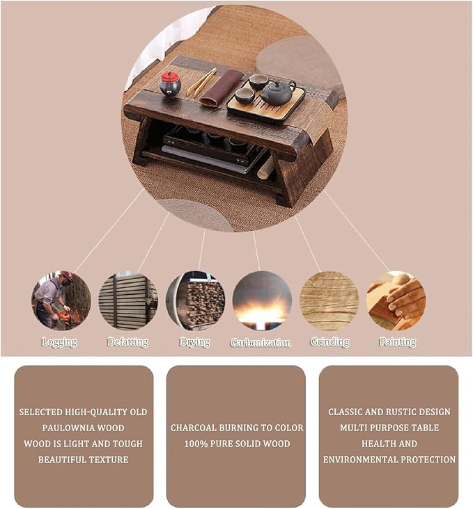 Japanese Floor Table, Japanese Coffee Table, Retro Japanese Wooden End Table - Image 7