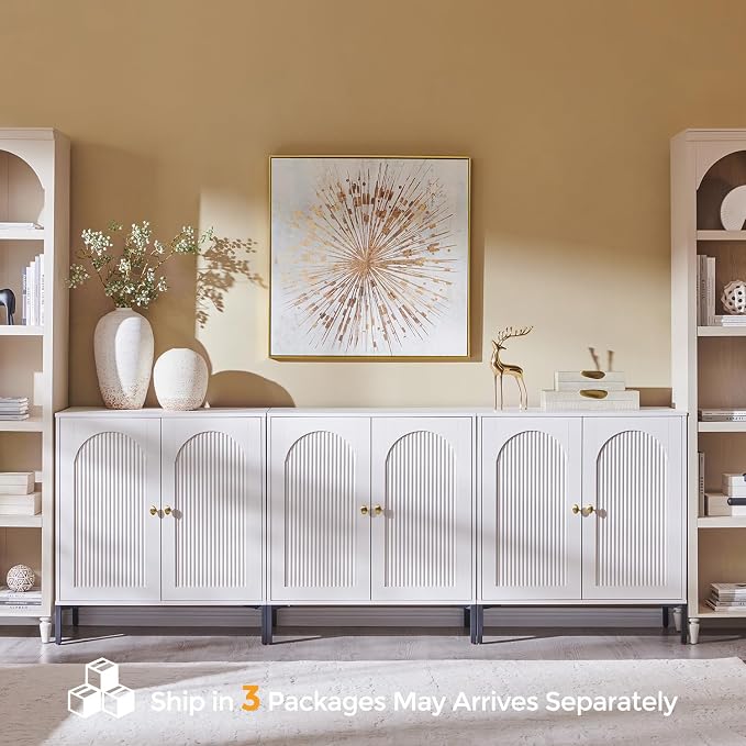 IFBUY Modern Sideboard Buffet Cabinet, 92.63" W Fluted Arched Buffet Cabinet - Image 8