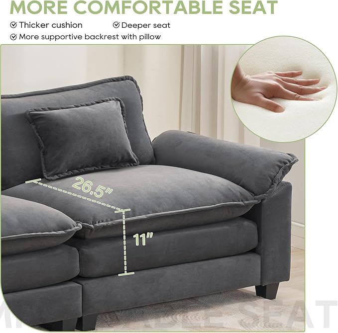 Oprisen 120" Modular Sectional Sofa, Comfy Cloud Couch Sectional Sofa, Velvet - Image 4