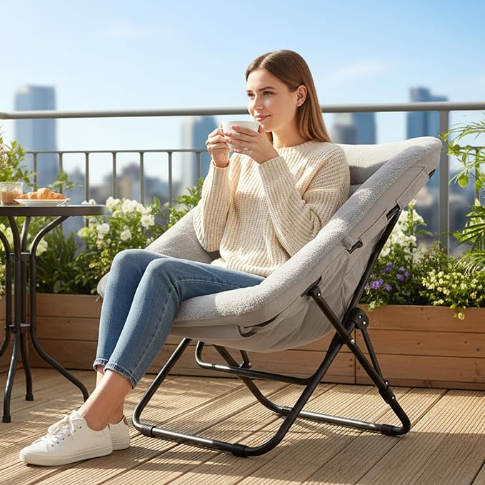 Tiita Comfy Saucer Chair, Soft Faux Fur Oversized Folding Accent Chair - Image 9