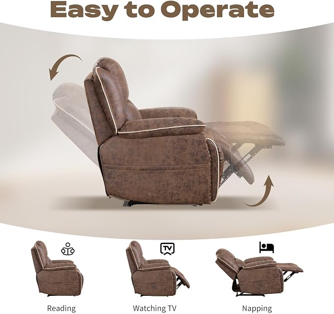EBELLO Faux Leather Manual Recliner Sofa Set, Double 1 Seat Reclining Chair - Image 4