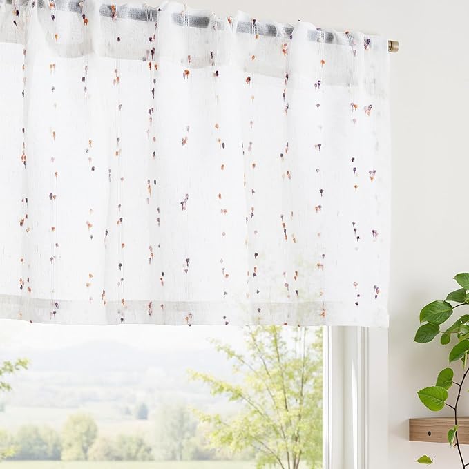 jinchan Valance Curtains for Windows 16 Inch Colorful Mini Pom-Pom Country by JINCHAN
