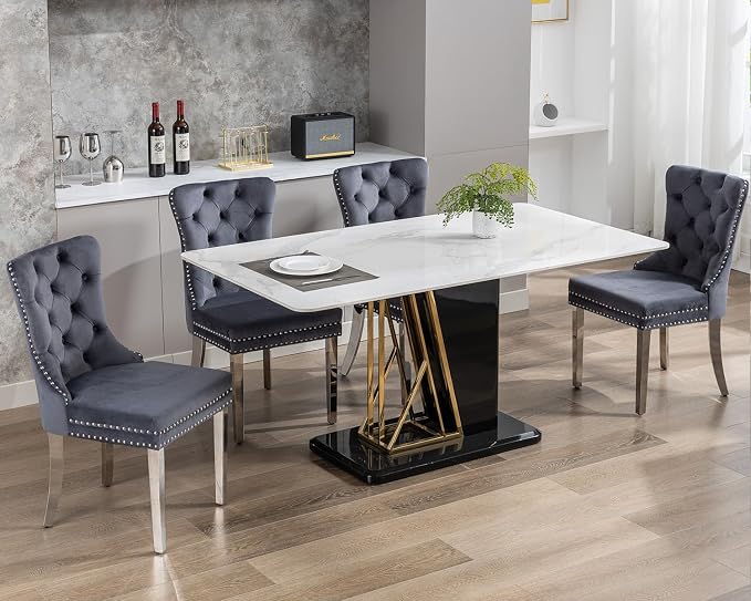 KCC Velvet Dining Chairs Set of 4, Upholstered High-end Tufted Dining Room Chair - Image 9