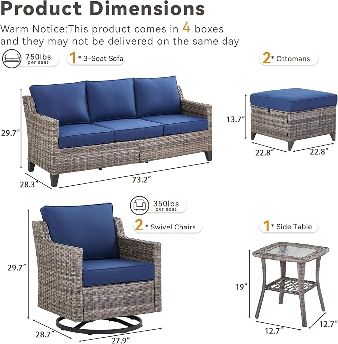 6 Piece Outdoor Patio Wicker Furniture Sets-High Back Outdoor Conversation Set - Image 8
