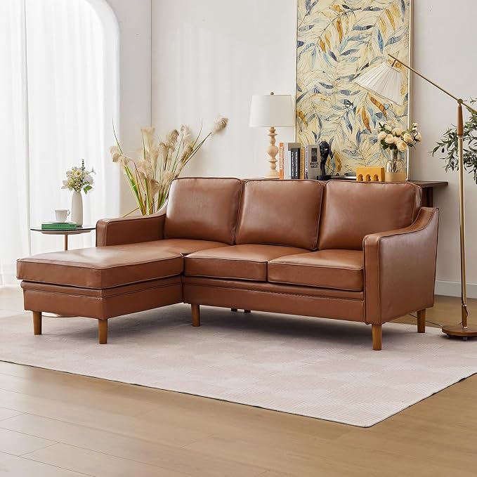 Kingfun 88" L-Shape Sofa, Faux Leather Sectional Couch, Mid Century Modern by KINGFUN-Anexcitingoption