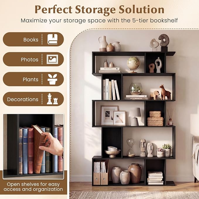 Giantex 5-Tier Bookshelves Set of 2, 10-Cube Geometric Bookcase - Image 4