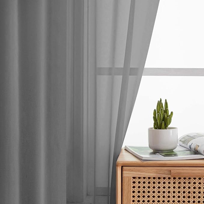Grey Sheer Curtain for Bedroom Living Room 78 Inches Long 2 Panels Set - Image 6