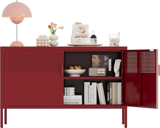 Metal Storage Cabinet, 2 Door TV Stand, Metal Mesh Accent Cabinet, Magnetic by XIUSVON