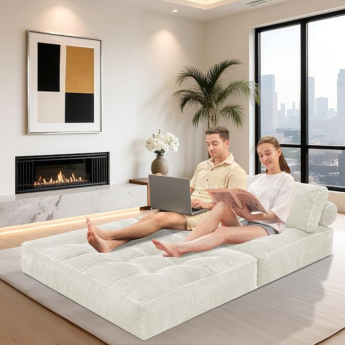 HABUTWAY Folding Sofa Bed, Foldable Floor Sofa Lounge w/Dual-Pillow & Handle - Image 4