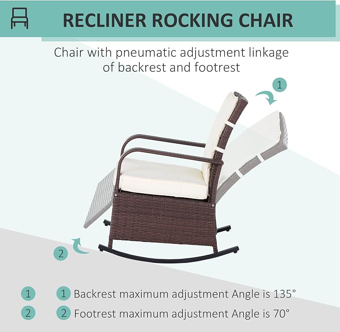Outsunny Wicker Outdoor Rocking Chair, Patio Recliner - Image 5