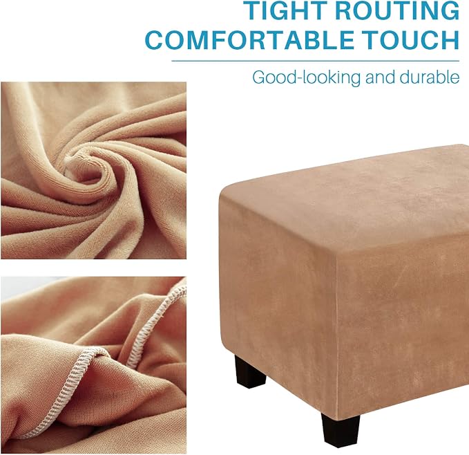 Ottoman Cover, Stretch Rectangle Velvet Ottoman Slipcovers of Foot Stool - Image 6