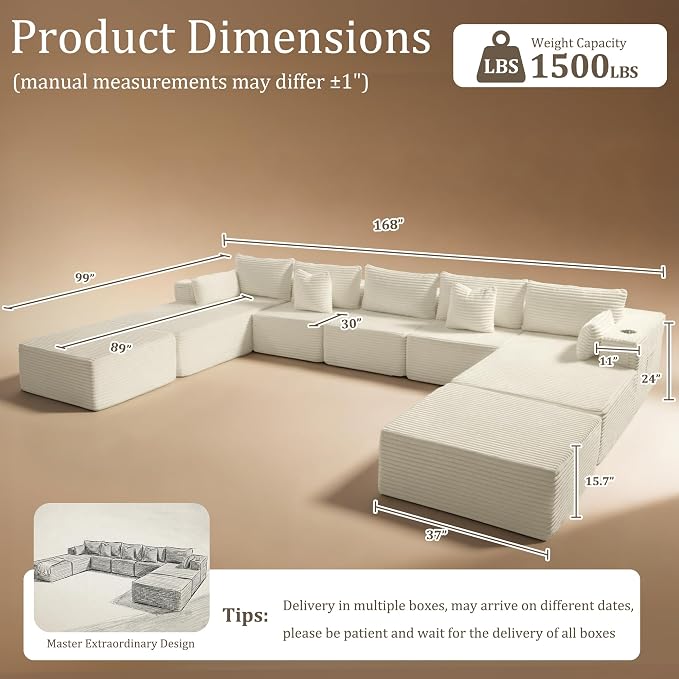 168" Cloud Sectional Couch, Comfort U Shaped Sofa - Image 2