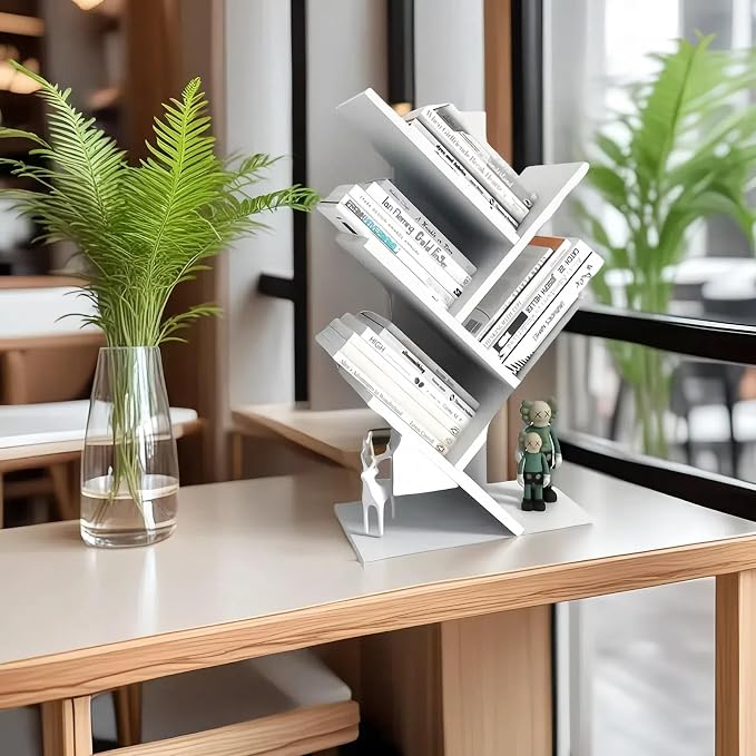 Godferyxin Small Bookcase for Desk Decor, 5-Tier White Wood Small Bookshelf – - Image 6