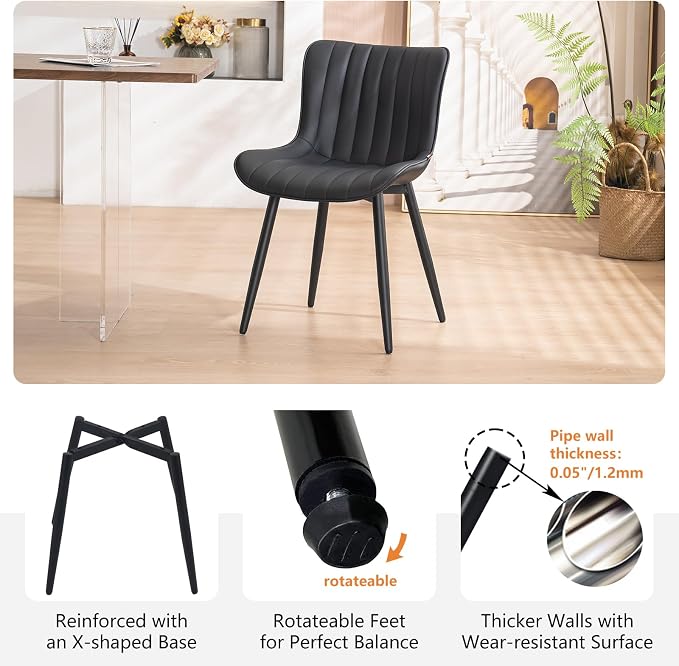 YOUNUOKE Black Dining Chairs Set of 2, Faux Leather Upholstered Kitchen & - Image 7