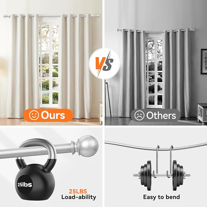 Silver Curtain Rods for Windows 48 to 84 or 88 Inches Max-2 Pack 5/8'' Metal - Image 5