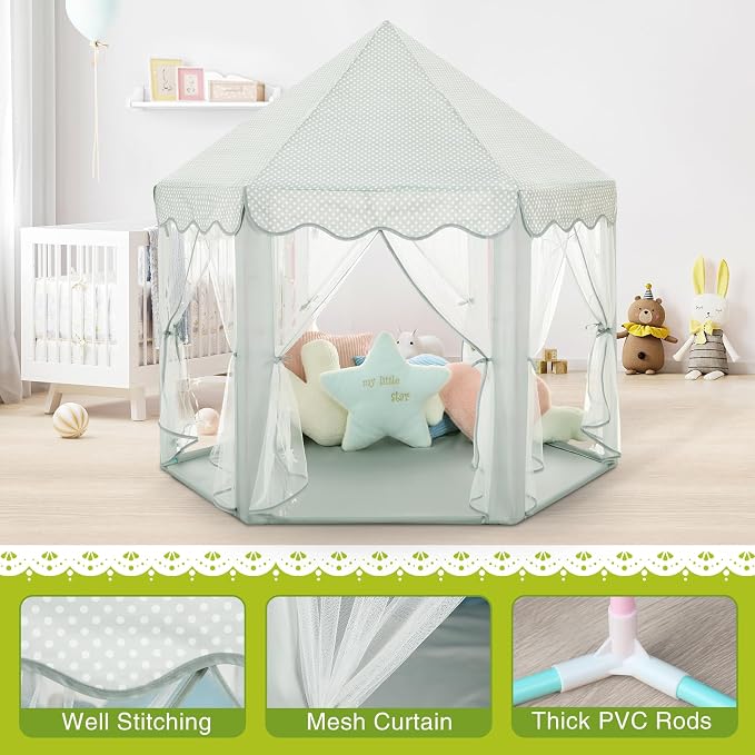 Monobeach Princess Tent Girls Celadon Large Playhouse Kids Castle Play Tent - Image 5