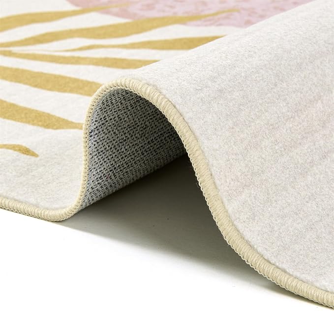 RoomTalks Cute Pink Nuresry Rug Washable, Boho Modern Contemporary Aesthetic - Image 4