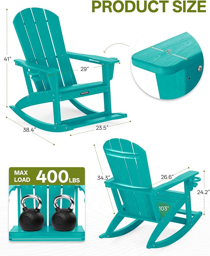 Outdoor Oversized Adirondack Rocking Chairs, All Weather HDPE Patio Rocking - Image 2