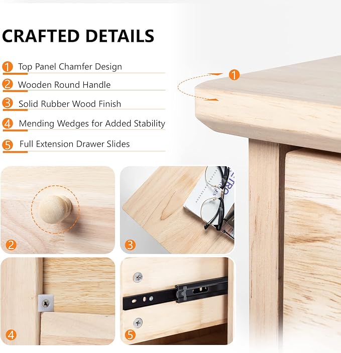VINGLI Unfinished Solid Wood Dresser Color DIY, 3 Drawer Dresser, Natural - Image 8