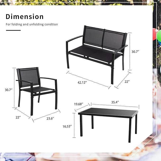 Shintenchi 4 Pieces Patio Furniture Set All Weather Textile Fabric Outdoor - Image 5