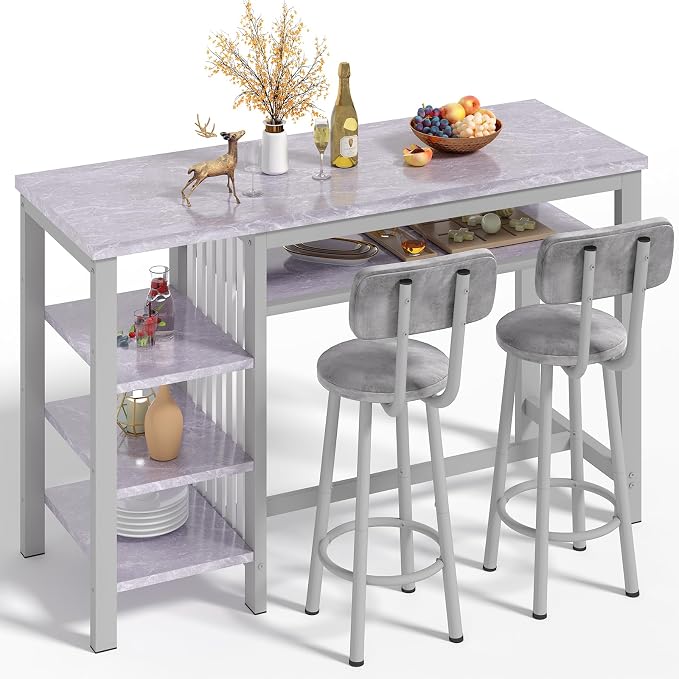 AWQM 3-Piece Bar Table and Chairs Set, Modern Glay Table - Image 8
