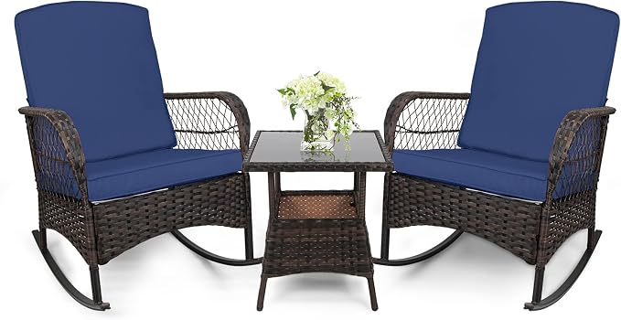 LEVELEVE 3 pcs Rocking Bistro Set Conversation Chairs by Enjoyyourlife